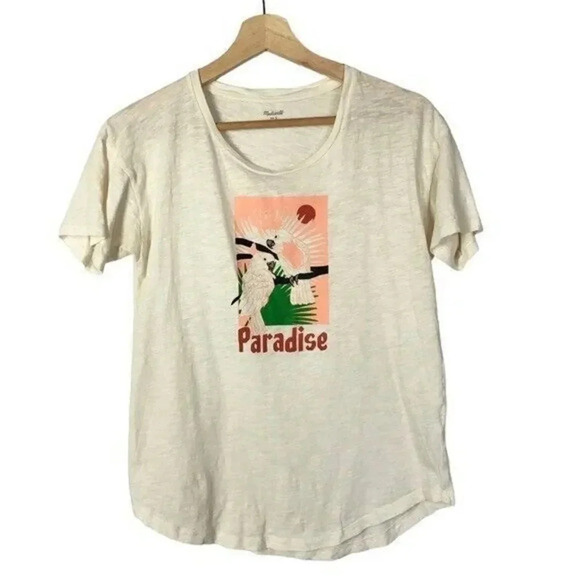Madewell Paradise Parrots Ivory White Graphic Short Sleeve T-Shirt S - Picture 2 of 4